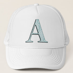 Blue Floral Print A monogram initials Gifts Trucker Hat