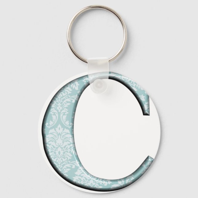 Blue Floral Print C monogram initials Gifts Keychain (Front)