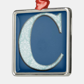 Blue Floral Print C monogram initials Gifts Metal Ornament