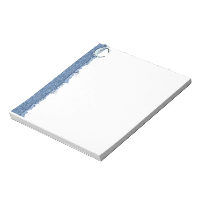 Blue Floral Print C monogram initials Gifts Notepad (Rotated)