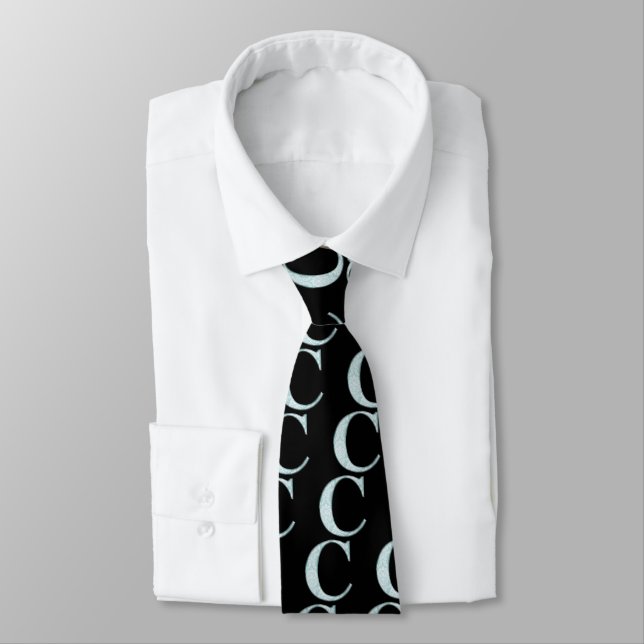 Blue Floral Print C monogram initials Gifts Tie (Tied)