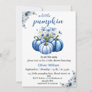 blue floral pumpkin baby boy shower invitation