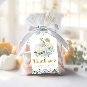 Blue Floral Pumpkin Fall Baby Shower Thank You Gift Tags