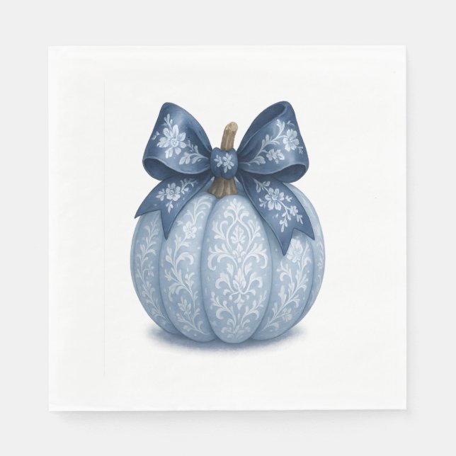 Blue Floral Pumpkin Napkin (Front)