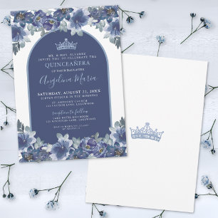Blue Floral Quinceanera Birthday Invitation