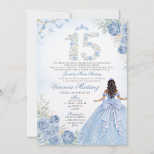 Blue Floral Quinceañera Elegant Princess Invitation