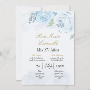 Blue floral Quinceanera invitation