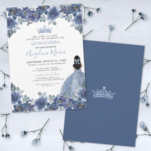 Blue Floral Quinceanera Invitation