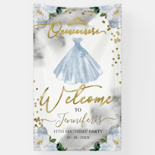 Blue Floral Quinceanera Welcome Banner