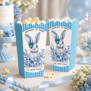 Blue Floral Rabbit 1st Birthday for Kids Favor Box