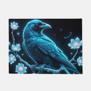 Blue Floral Raven Doormat