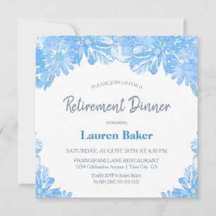 Blue Floral Retirement Dinner Party Invitation