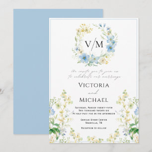 Blue Floral Romantic Elegant Wedding Invitation