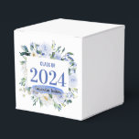 Blue Floral Rose Graduation Year Favor Box<br><div class="desc">This graduation favour box features blue and white watercolor florals on the front with a place to add a graduation year. The front has a place to personalize with a name over a watercolor swash. There is a faux gold confetti accent near the name.</div>