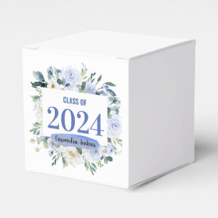 Blue Floral Rose Graduation Year Favor Box
