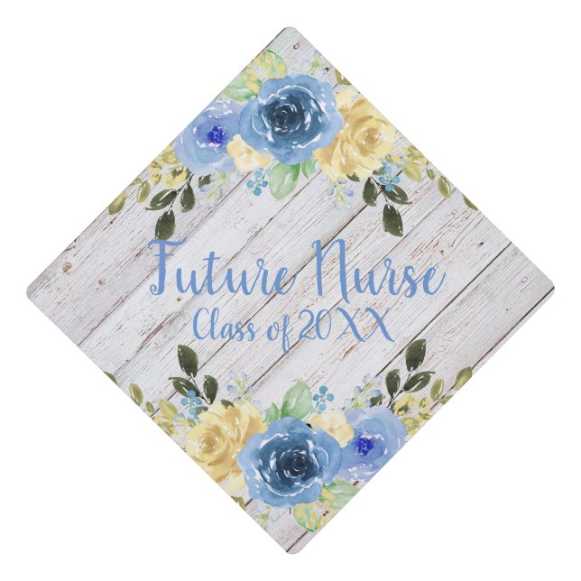 Blue Floral Rose Nursing Graduatuion Tassel Topper (Front)