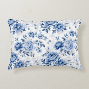 Blue Floral Rose Pattern Throw Pillow