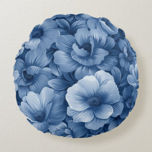 Blue Floral Round Pillow