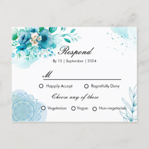 Blue floral RSPV invitation card for wedding