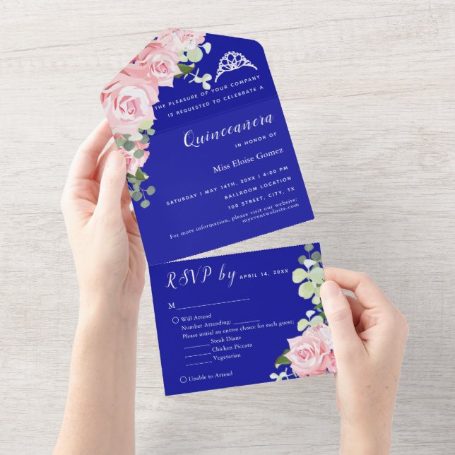 Blue Floral RSVP triple événement Invitation (Déchirure)