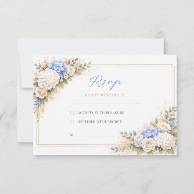 Blue floral rsvp wedding card (Front)