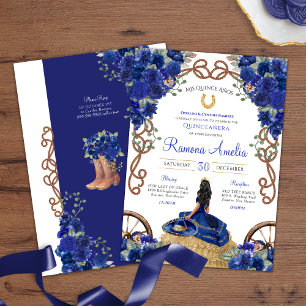 Blue Floral Rustic Charro Western Quinceañera  Invitation