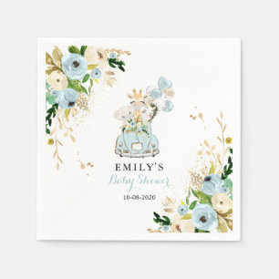 Blue Floral Safari Animals Drive By Baby Shower Napkin