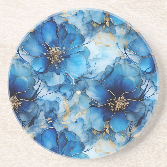 blue floral sandstone coaster (Front)
