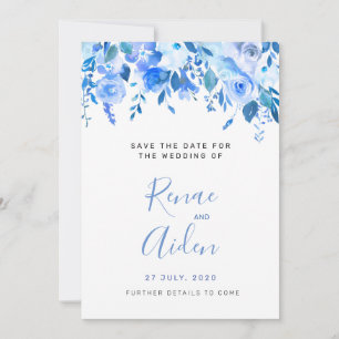 Blue floral save the date, blue floral wedding date