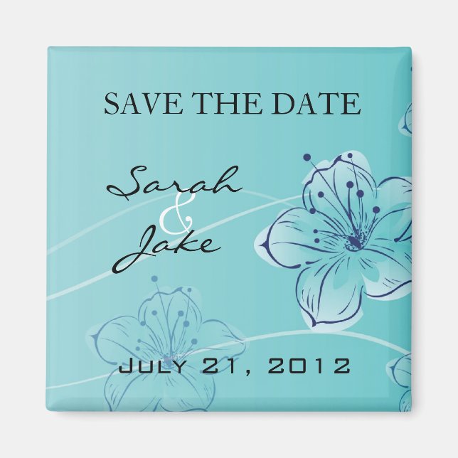 Blue Floral Save The Date Fridge Magnet (Front)