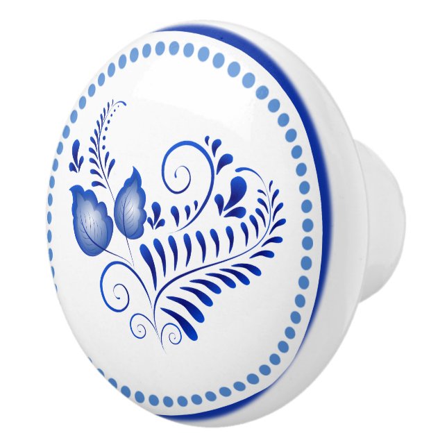 Blue Floral Scandinavian Folk Ceramic Knob (Right)