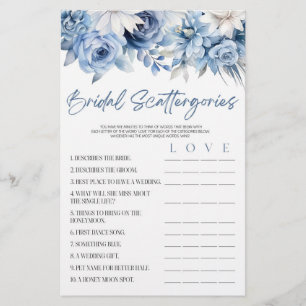 Blue Floral Scattergories Bridal Shower Game  Stationery