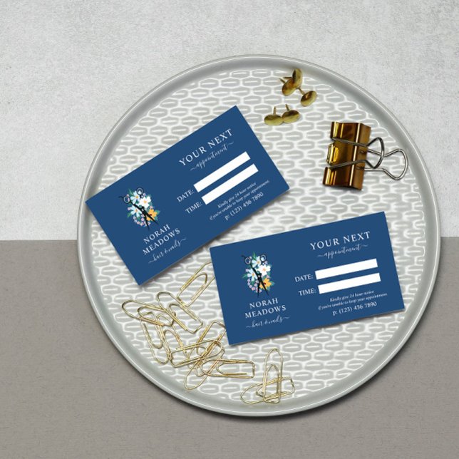 Blue Floral Scissors Hair Stylist Appointment Card (Creator Uploaded)
