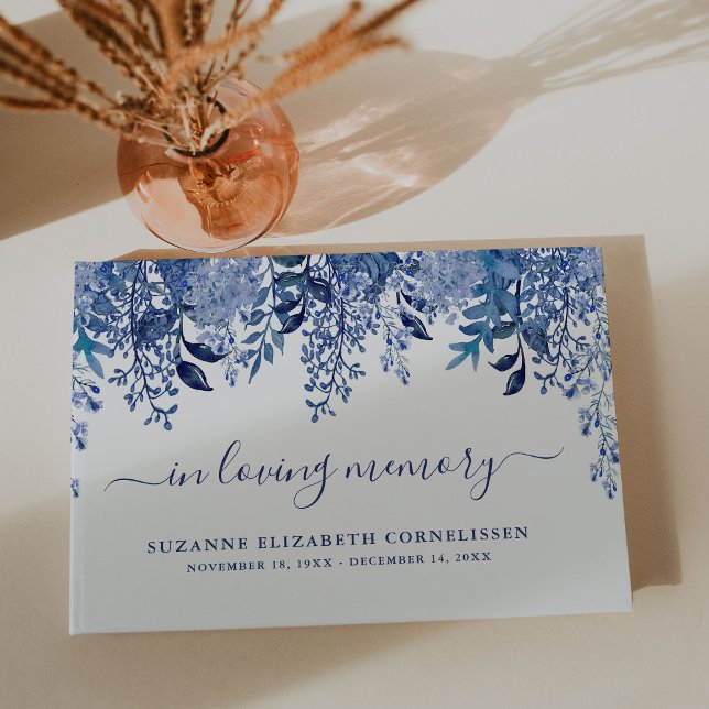 Blue Floral Script In Loving Memory Guest Book (Creator Uploaded)