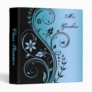 Blue Floral Scroll Teachers Class Planner Binder