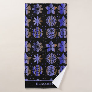 Blue floral seamless pattern personalized name bath towel
