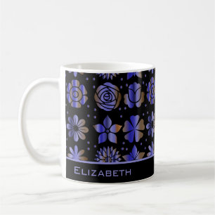 Blue floral seamless pattern personalized name coffee mug