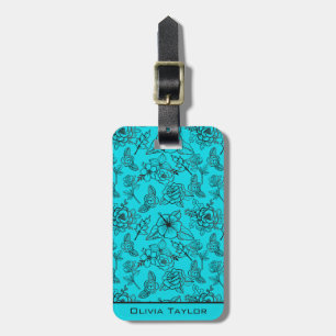 Blue floral seamless pattern personalized name luggage tag