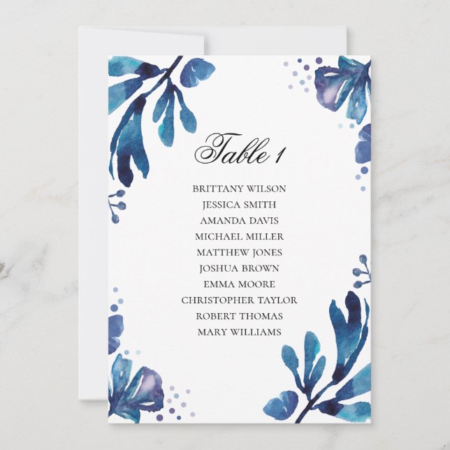 Blue floral seating chart. Navy wedding plan Invitation (Front)