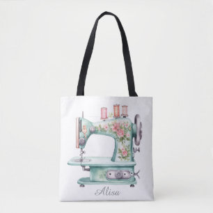 Blue Floral Sewing Machine Tote Bag
