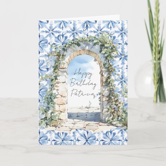 Blue Floral Sicilian Blue Skies View Card (Front)