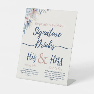 Blue Floral Signature Drink Bar Sign