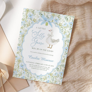 Blue Floral Silly Goose VIntage Baby Shower Invitation