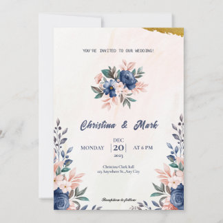 Blue Floral Simple Wedding Invitation