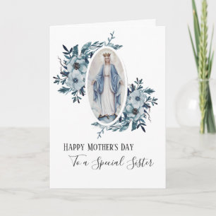 Blue Floral   Sister   Religious Mother Mary Card