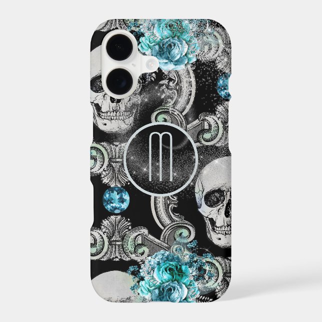 Blue Floral Skull Monogram (Back)