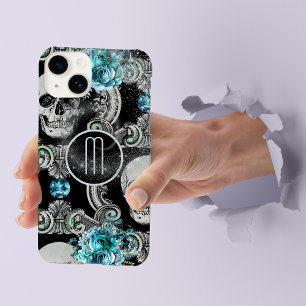 Blue Floral Skull Monogram