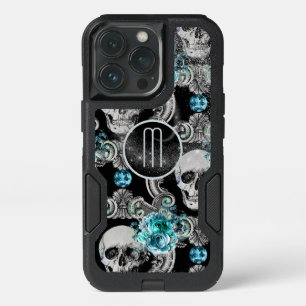 Blue Floral Skull Monogram