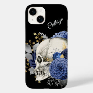 Blue Floral Skull Personalized Case-Mate iPhone 14 Case