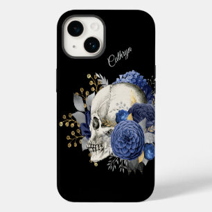 Blue Floral Skull Personalized iPhone 14 Case